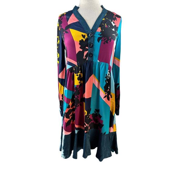 Anthropologie Maeve Gillian Abstract Shirtdress Blue Black Shirt Dress Size XS - Picture 2 of 14